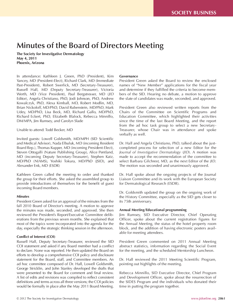 Minutes of the Board of Directors Meeting