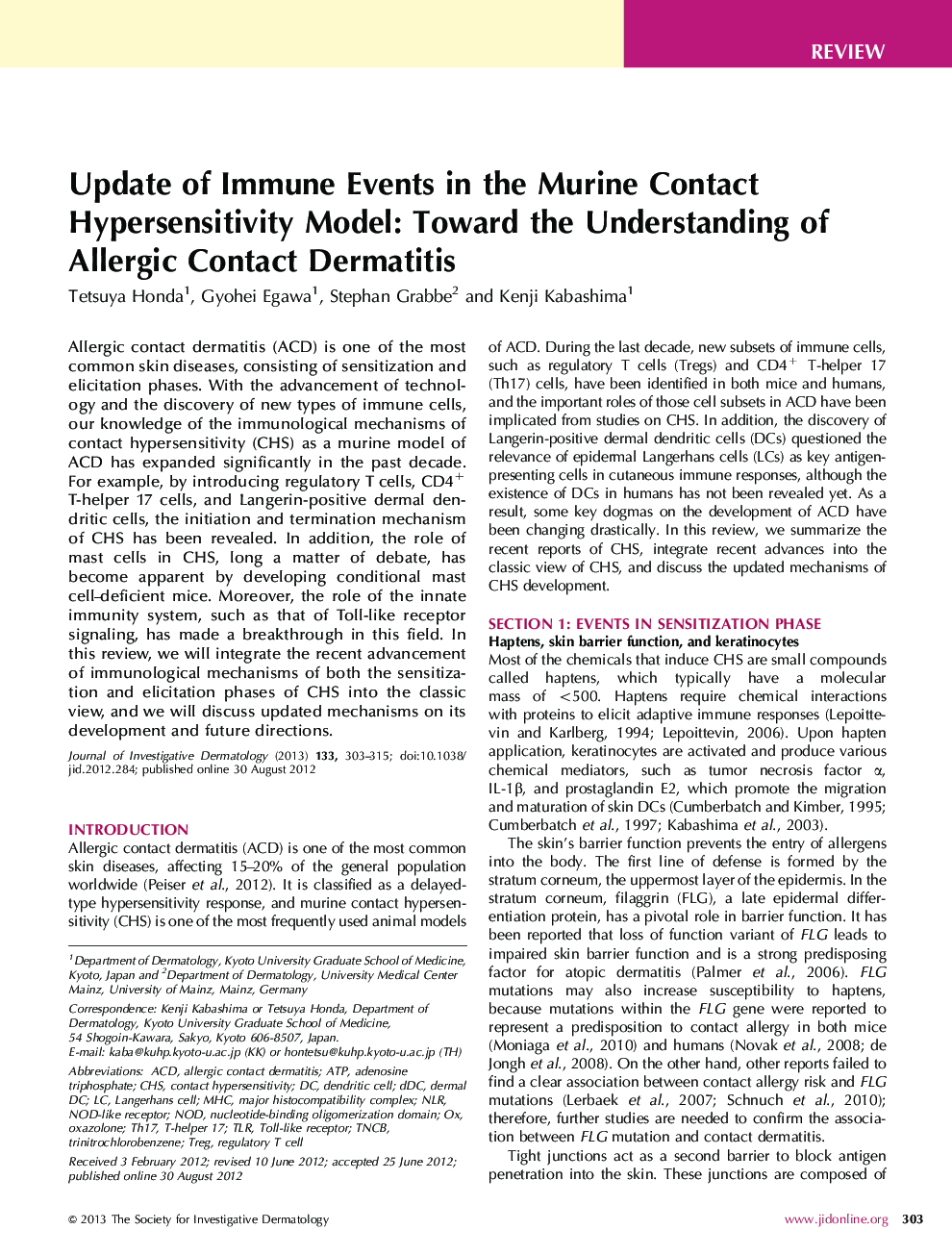Update of Immune Events in the Murine Contact Hypersensitivity Model: Toward the Understanding of Allergic Contact Dermatitis