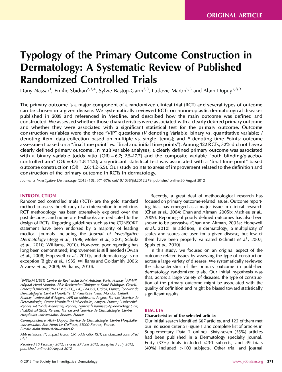 Typology of the Primary Outcome Construction in Dermatology: A Systematic Review of Published Randomized Controlled Trials