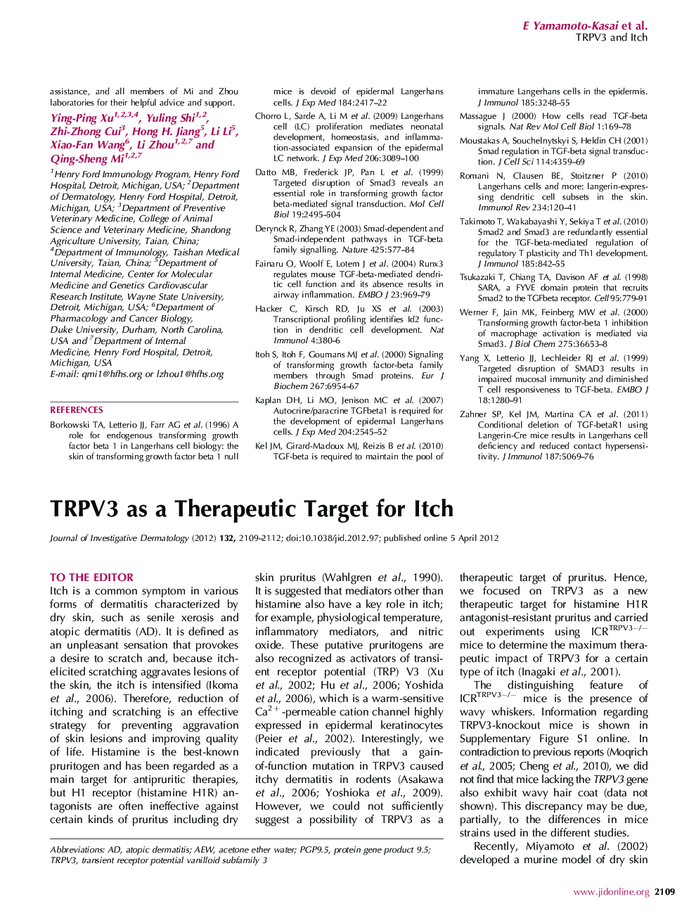 TRPV3 as a Therapeutic Target for Itch