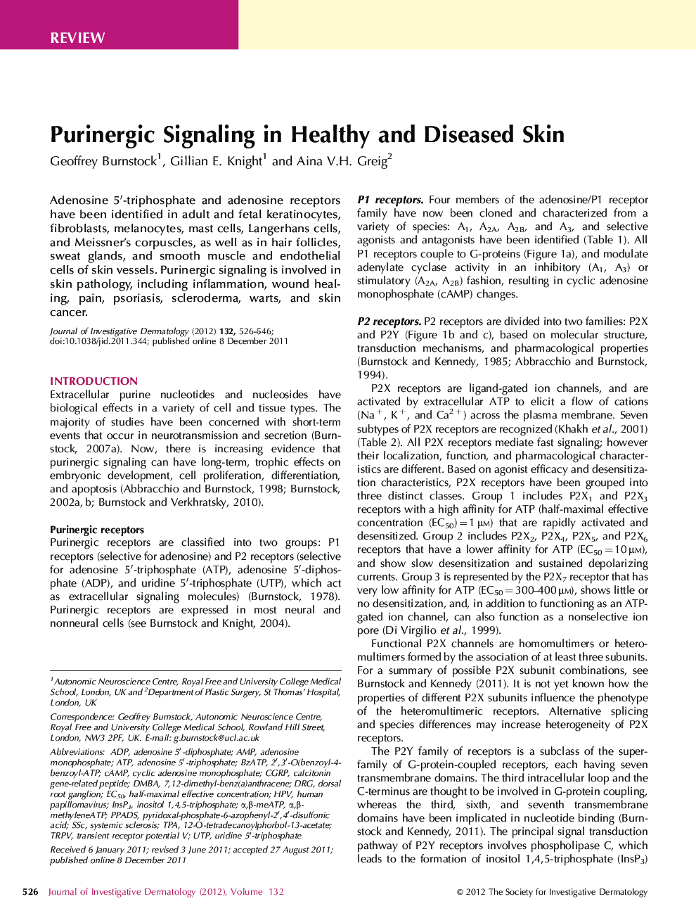 ReviewPurinergic Signaling in Healthy and Diseased Skin