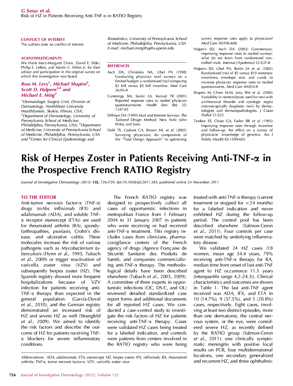 Risk of Herpes Zoster in Patients Receiving Anti-TNF-Î± in the Prospective French RATIO Registry