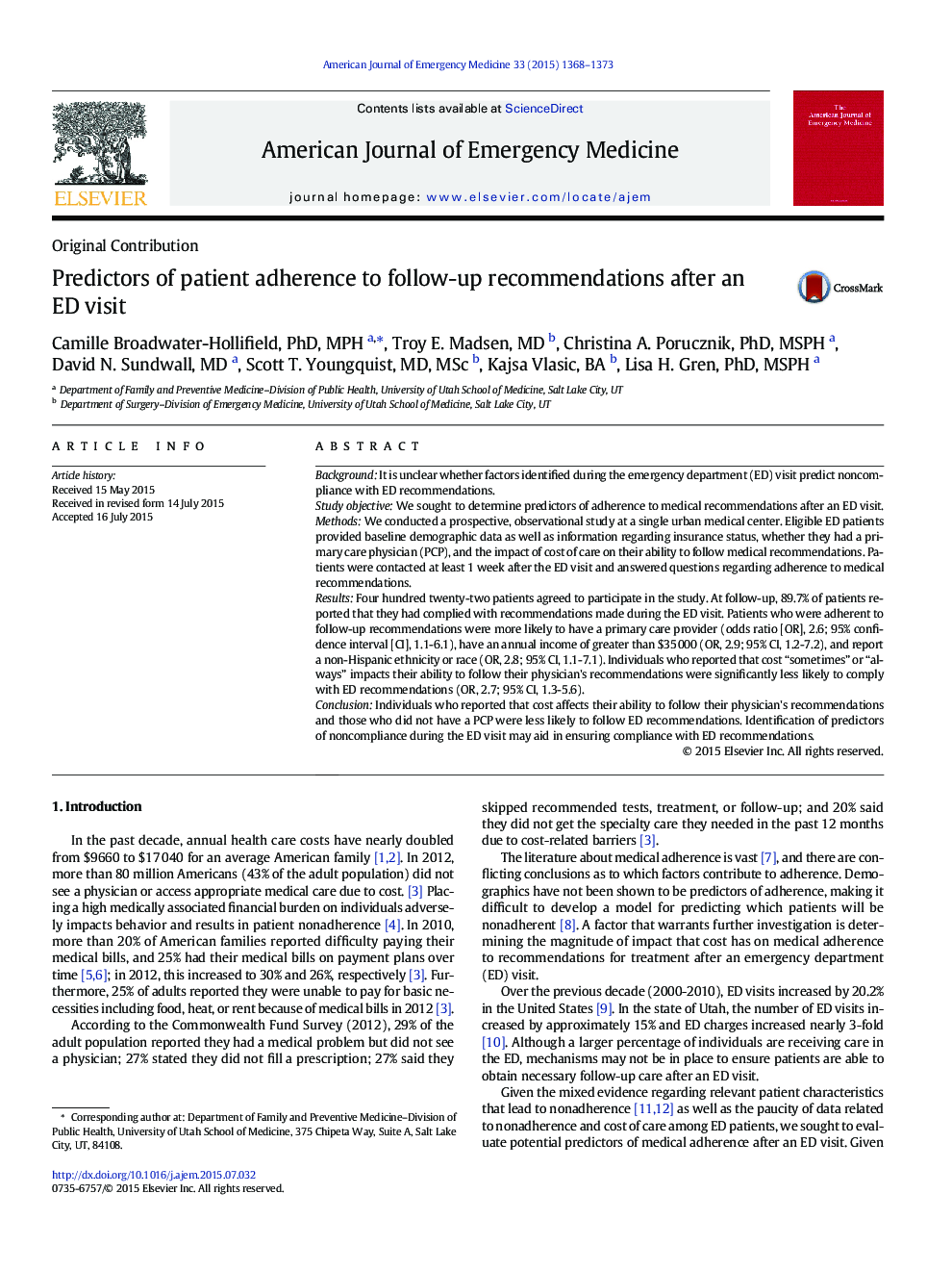 Predictors of patient adherence to follow-up recommendations after an ED visit