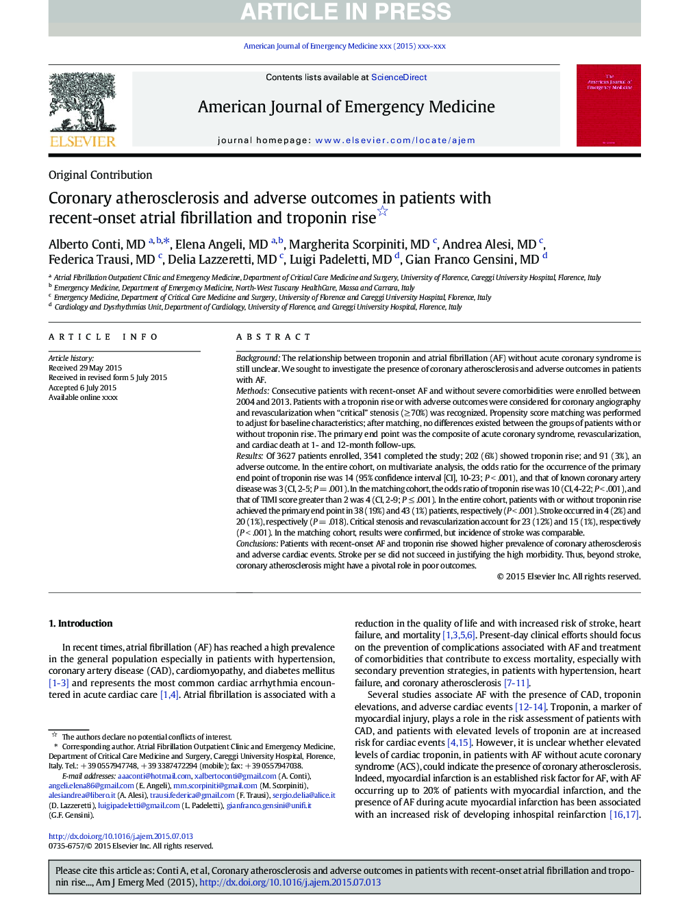 Coronary atherosclerosis and adverse outcomes in patients with recent-onset atrial fibrillation and troponin rise