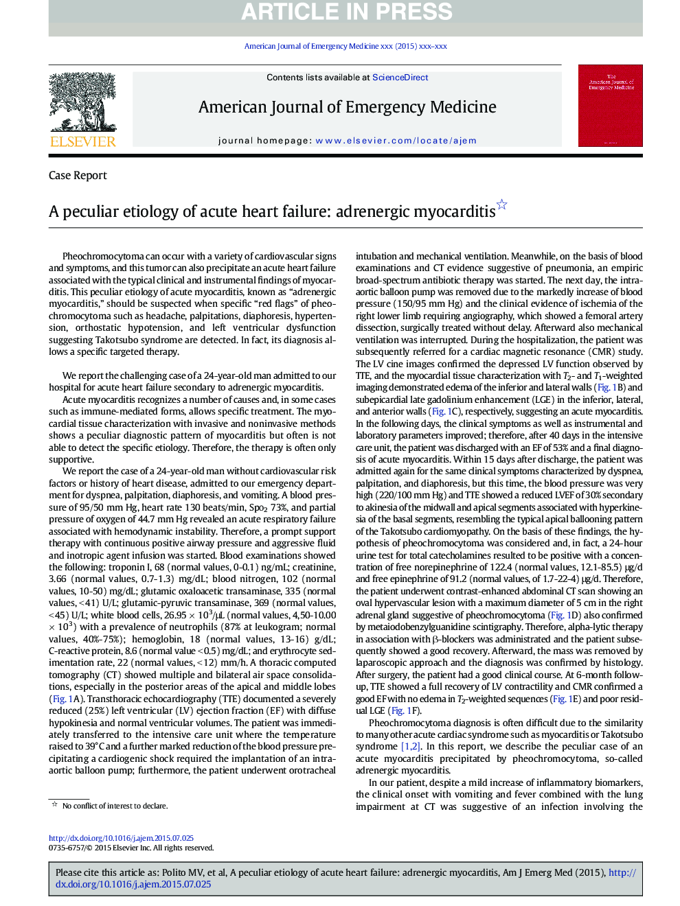 A peculiar etiology of acute heart failure: adrenergic myocarditis