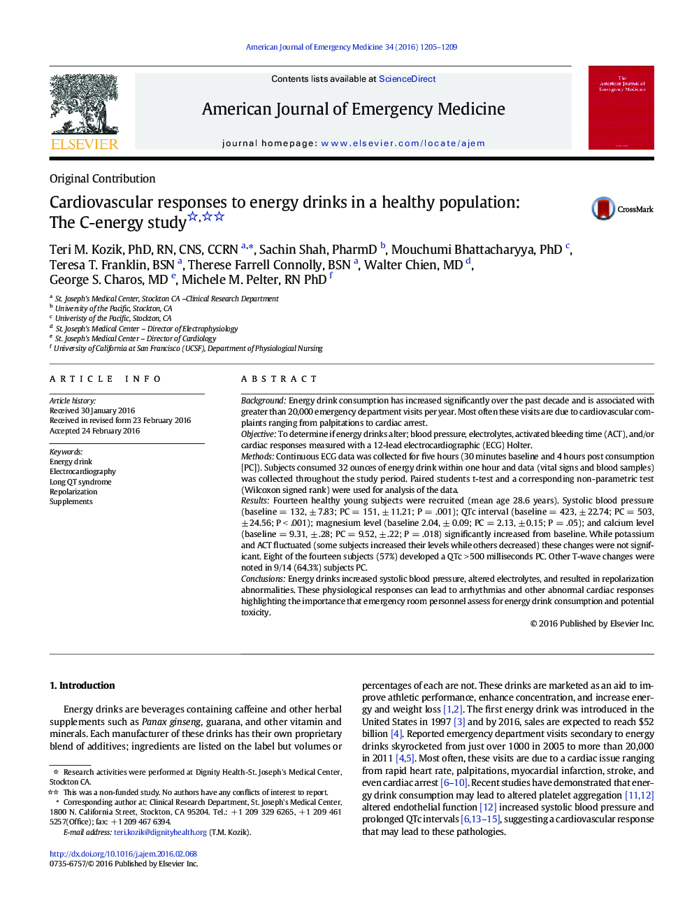 Original ContributionCardiovascular responses to energy drinks in a healthy population: The C-energy study