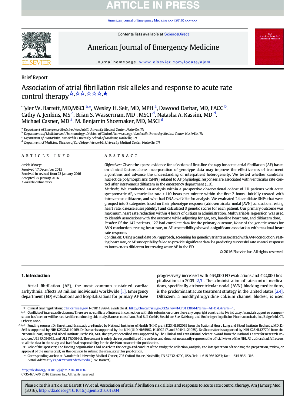 Association of atrial fibrillation risk alleles and response to acute rate control therapy