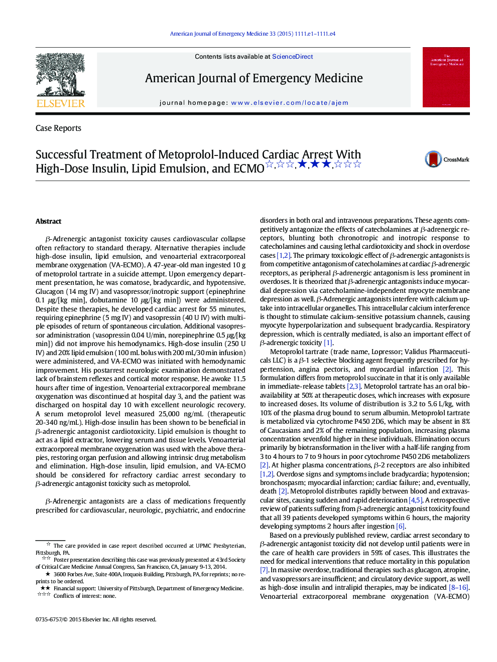 Successful Treatment of Metoprolol-Induced Cardiac Arrest With High-Dose Insulin, Lipid Emulsion, and ECMO