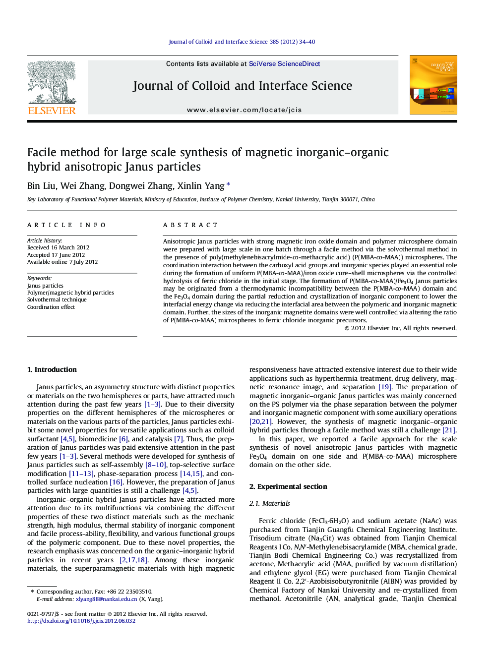 Facile method for large scale synthesis of magnetic inorganic–organic hybrid anisotropic Janus particles