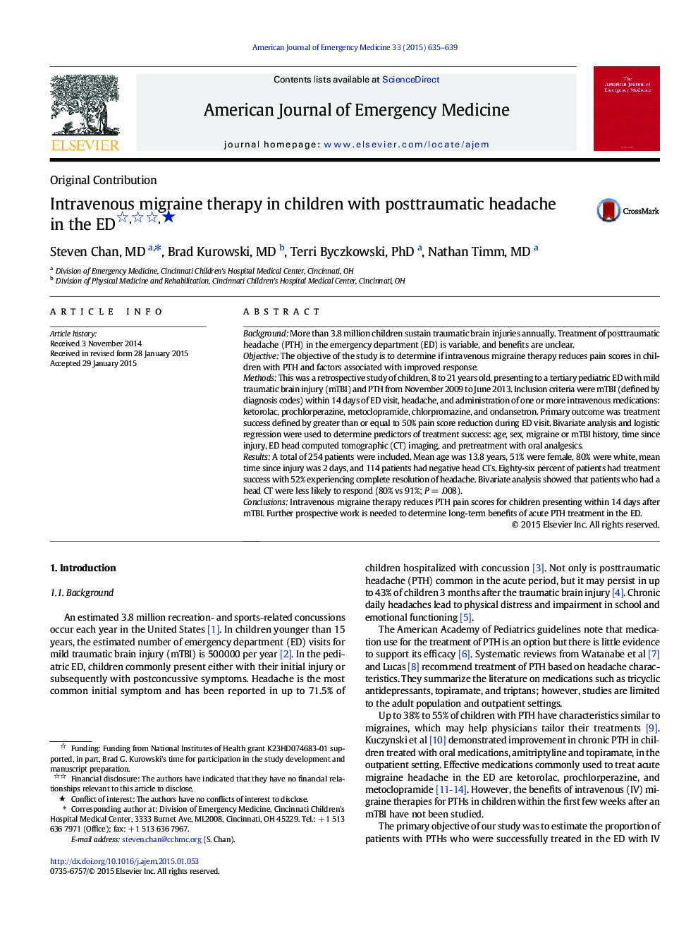 Original ContributionIntravenous migraine therapy in children with posttraumatic headache in the EDâ