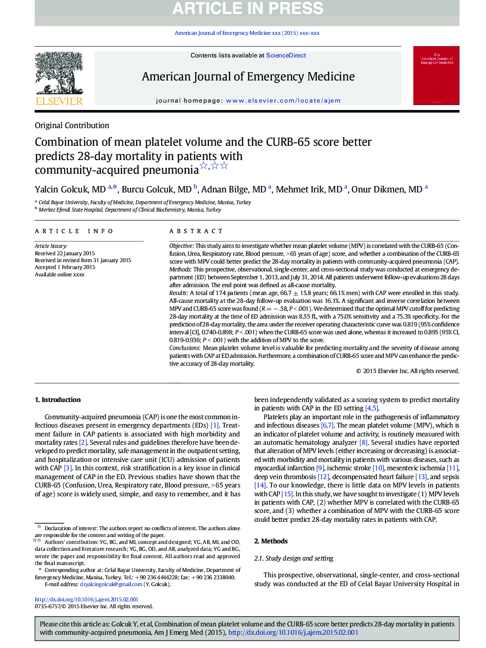 Combination of mean platelet volume and the CURB-65 score better predicts 28-day mortality in patients with community-acquired pneumonia