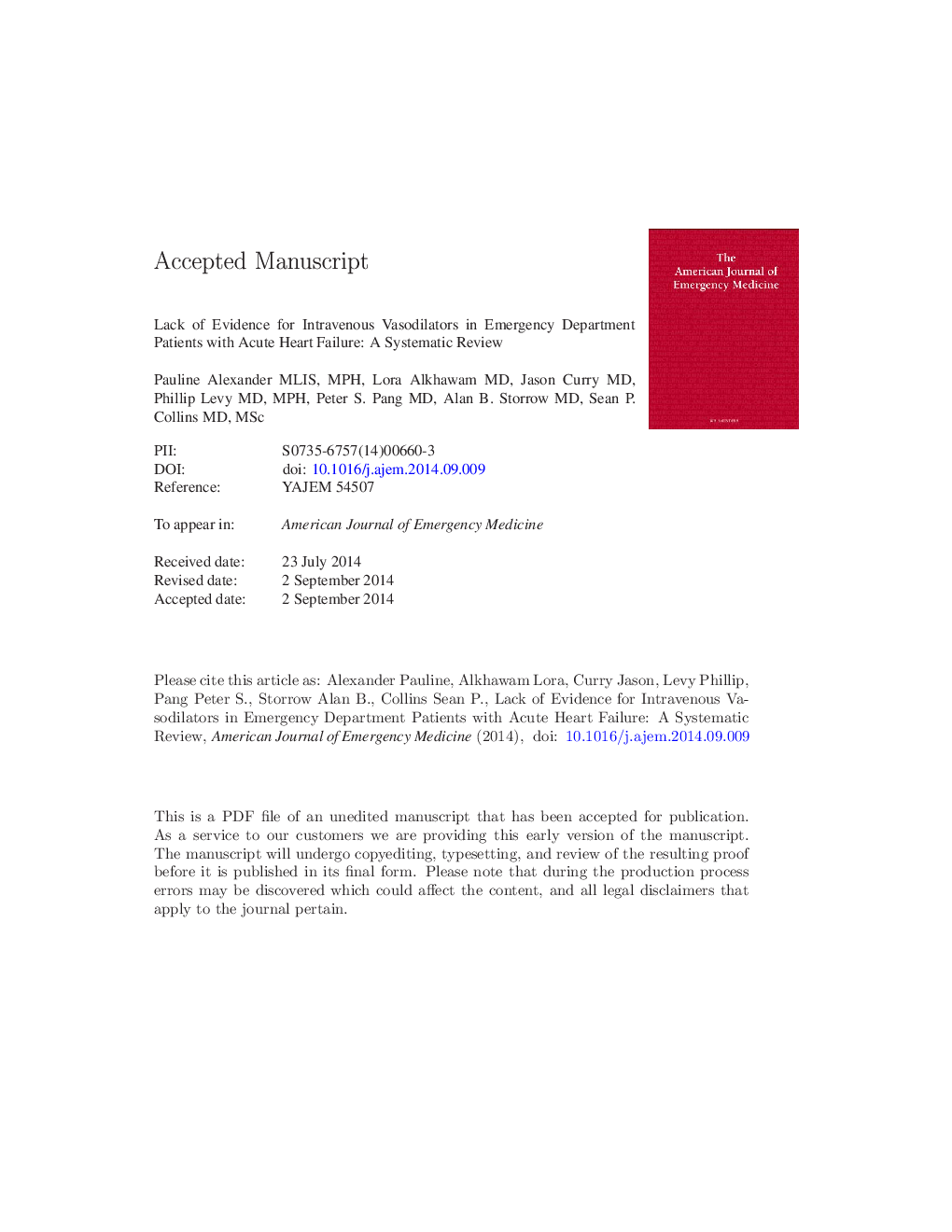 Lack of evidence for intravenous vasodilators in ED patients with acute heart failure: a systematic review