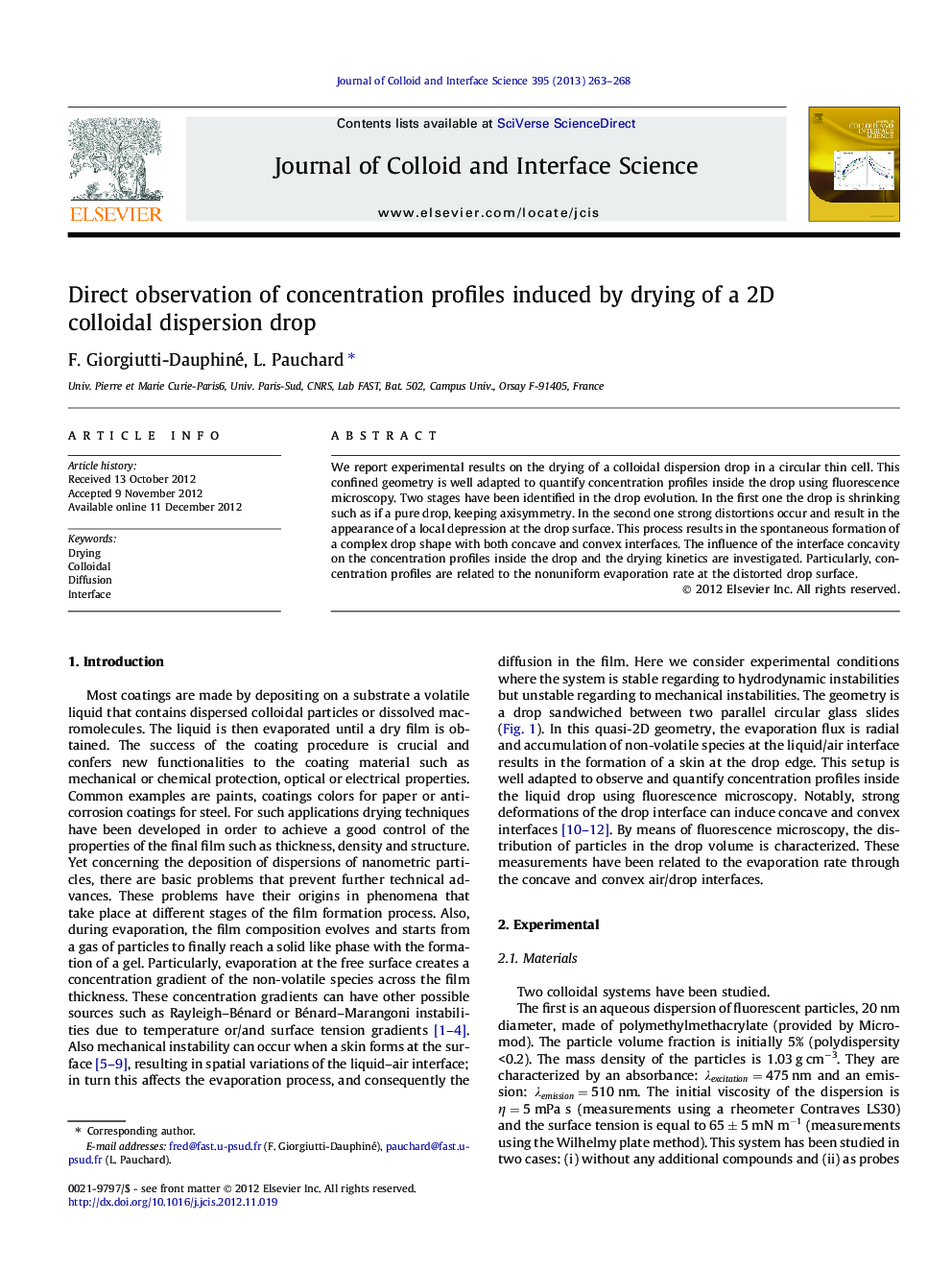 Direct observation of concentration profiles induced by drying of a 2D colloidal dispersion drop