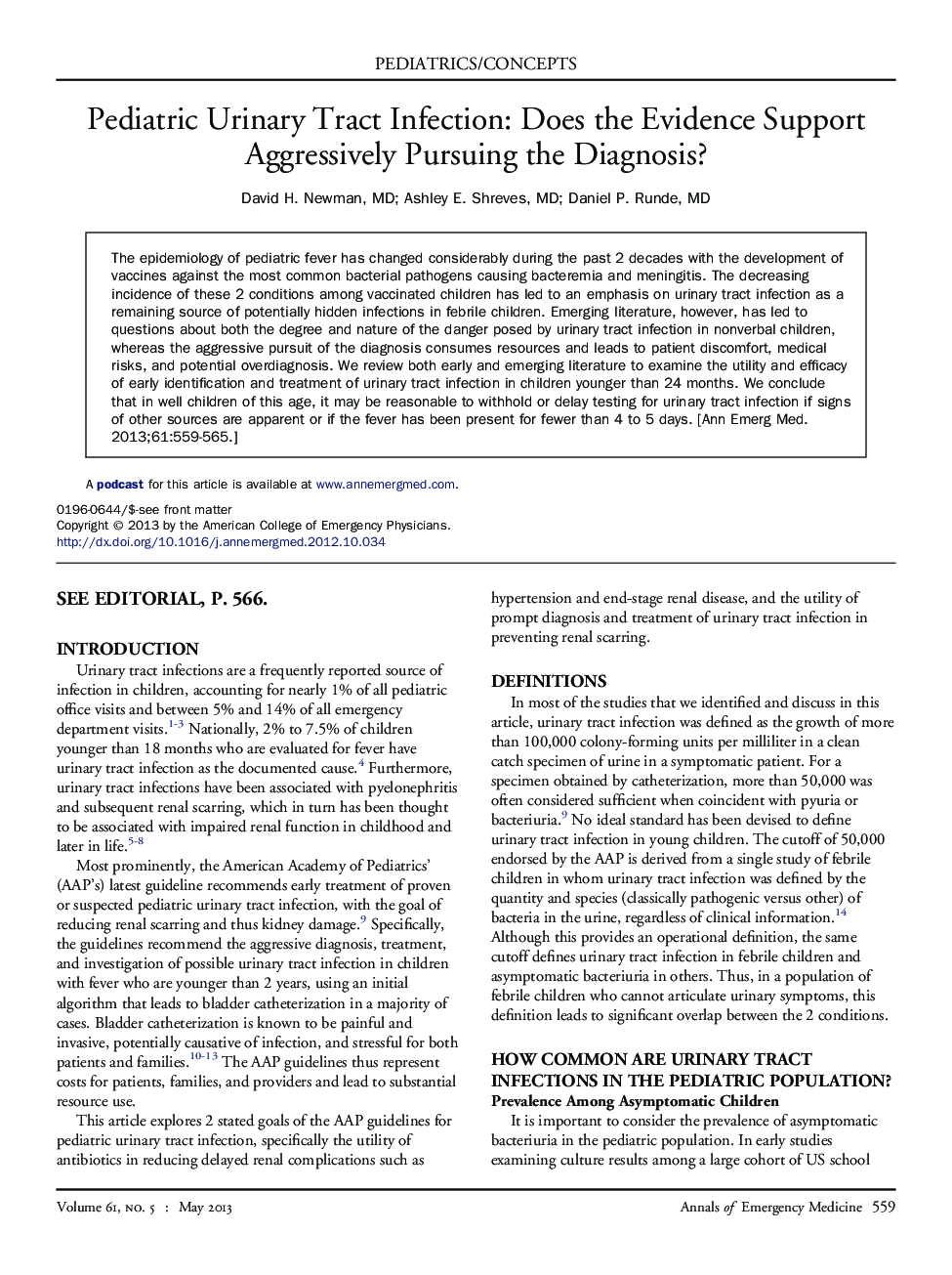 Pediatric Urinary Tract Infection: Does the Evidence Support Aggressively Pursuing the Diagnosis?