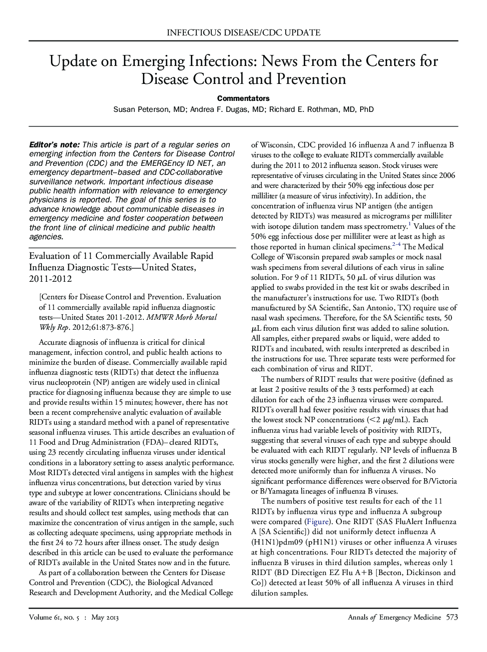 Evaluation of 11 Commercially Available Rapid Influenza Diagnostic Tests-United States, 2011-2012