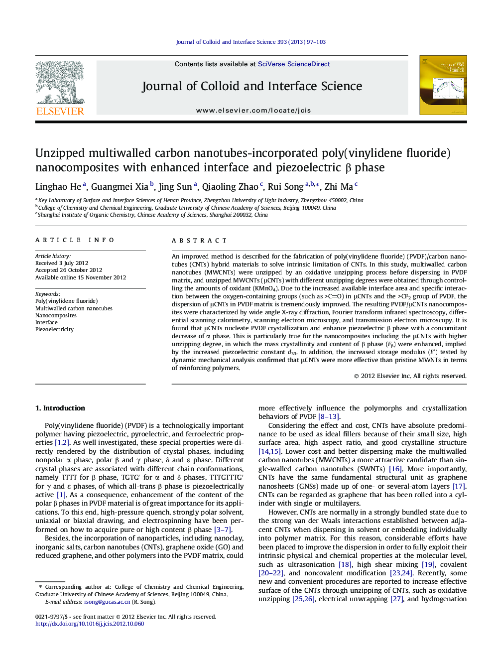 Unzipped multiwalled carbon nanotubes-incorporated poly(vinylidene fluoride) nanocomposites with enhanced interface and piezoelectric Î² phase