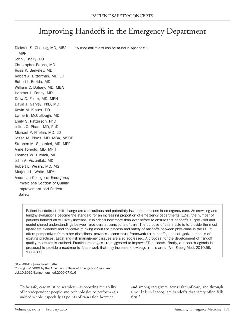 Patient safety/conceptImproving Handoffs in the Emergency Department