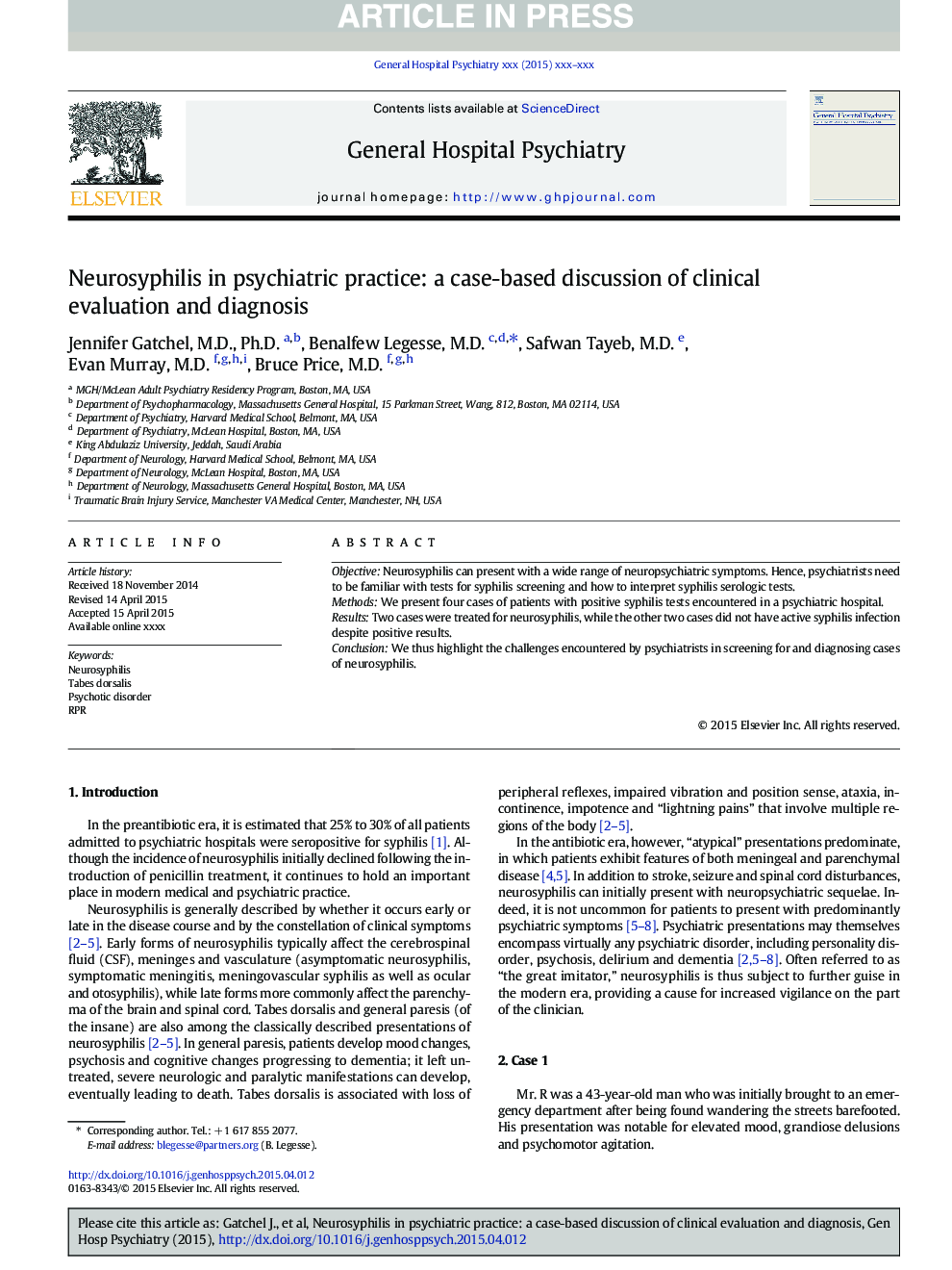 Neurosyphilis in psychiatric practice: a case-based discussion of clinical evaluation and diagnosis