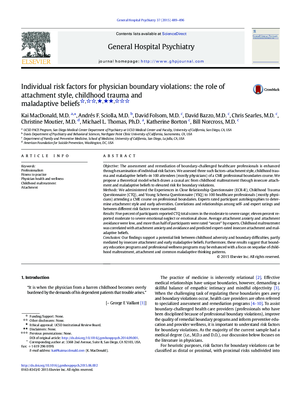 عکس صفحه اول مقاله: CorrigendumIndividual risk factors for physician boundary violations: the role of attachment style, childhood trauma and maladaptive beliefsâ
â
â
CorrigendumIndividual risk factors for physician boundary violations: the role of attachment style, childhood trauma and maladaptive beliefsâ
â
â