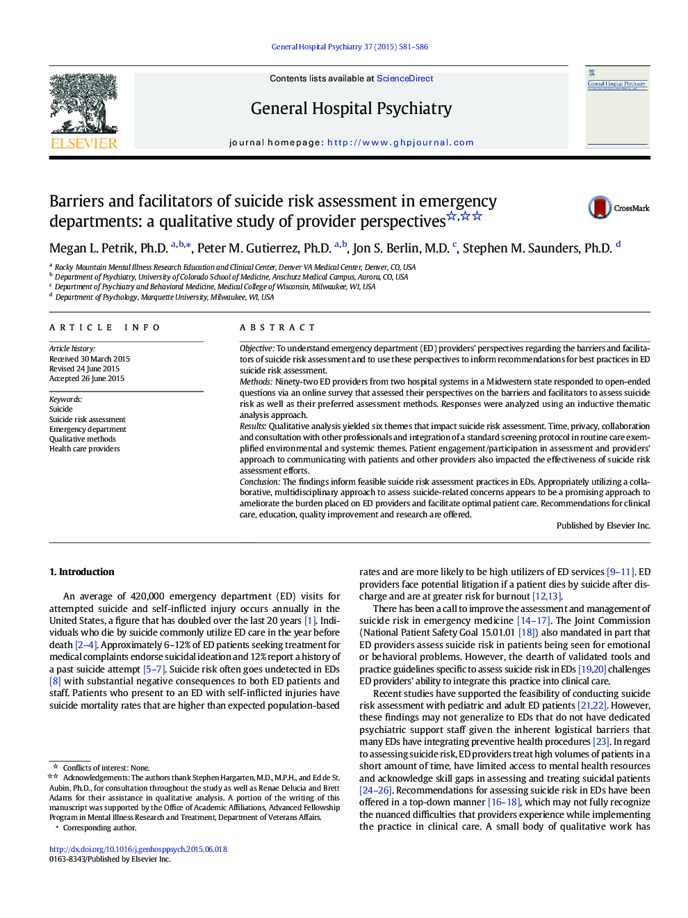 Barriers and facilitators of suicide risk assessment in emergency departments: a qualitative study of provider perspectives