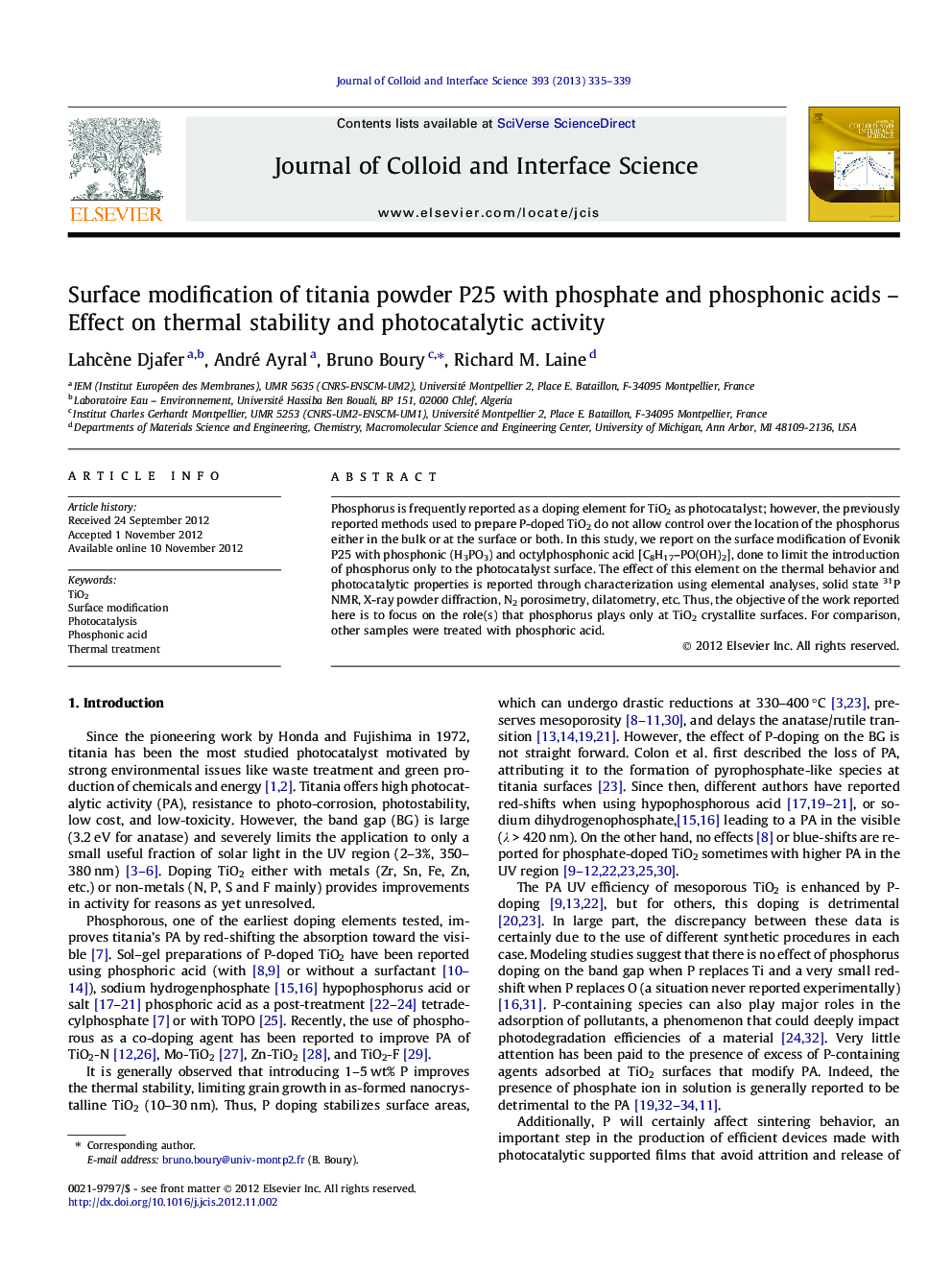 Surface modification of titania powder P25 with phosphate and phosphonic acids – Effect on thermal stability and photocatalytic activity