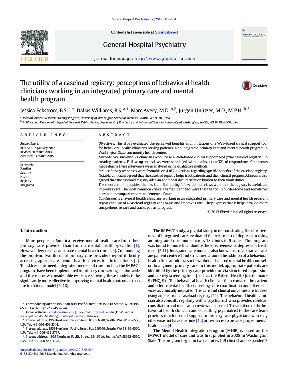 Psychiatry and Primary CareThe utility of a caseload registry: perceptions of behavioral health clinicians working in an integrated primary care and mental health program