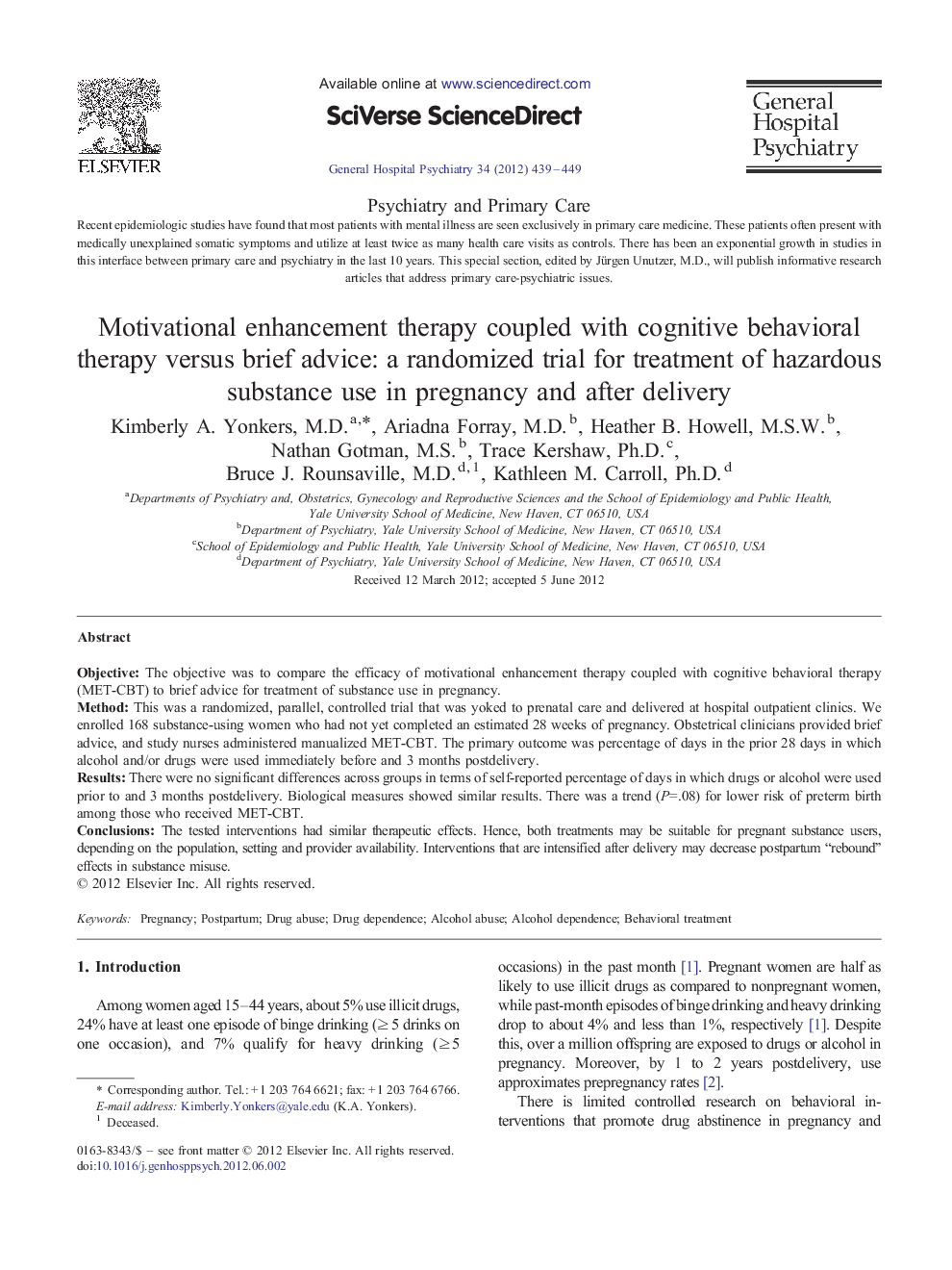 Motivational enhancement therapy coupled with cognitive behavioral therapy versus brief advice: a randomized trial for treatment of hazardous substance use in pregnancy and after delivery