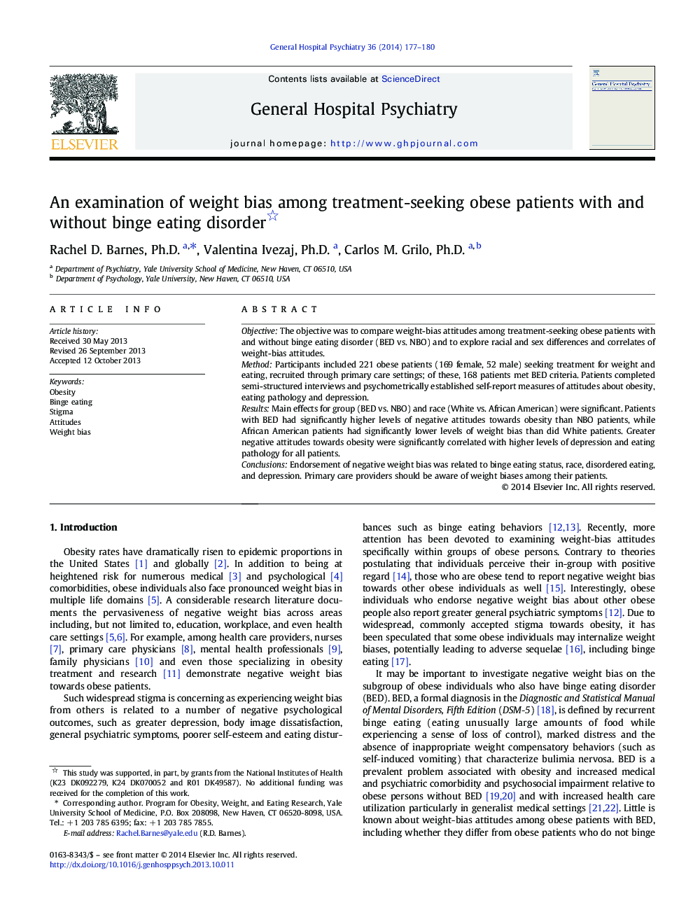 An examination of weight bias among treatment-seeking obese patients with and without binge eating disorder