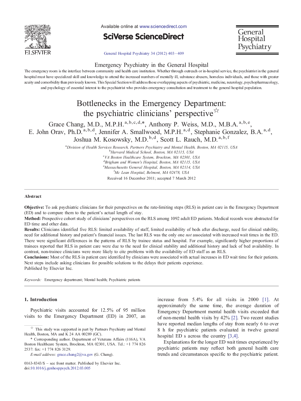 Emergency Psychiatry in the General Hospital1Bottlenecks in the Emergency Department: the psychiatric clinicians' perspective