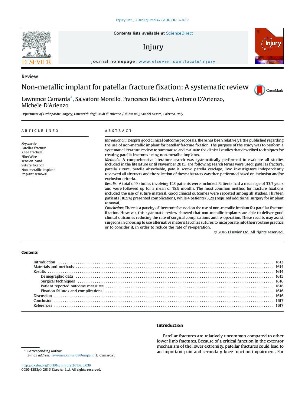 ReviewNon-metallic implant for patellar fracture fixation: A systematic review