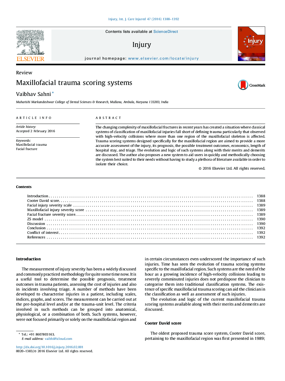 ReviewMaxillofacial trauma scoring systems