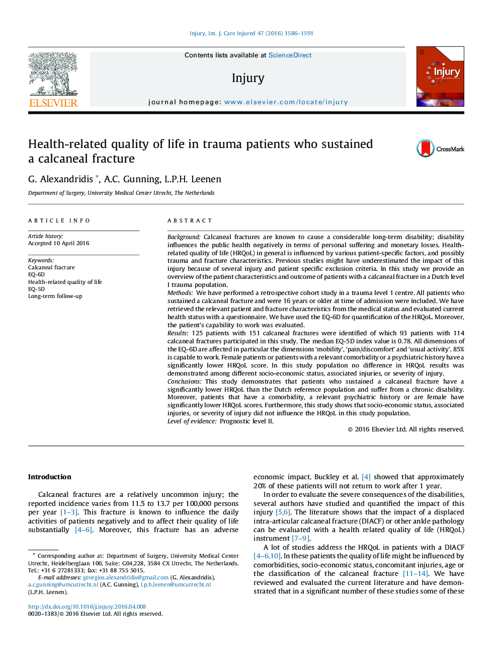 Health-related quality of life in trauma patients who sustained a calcaneal fracture