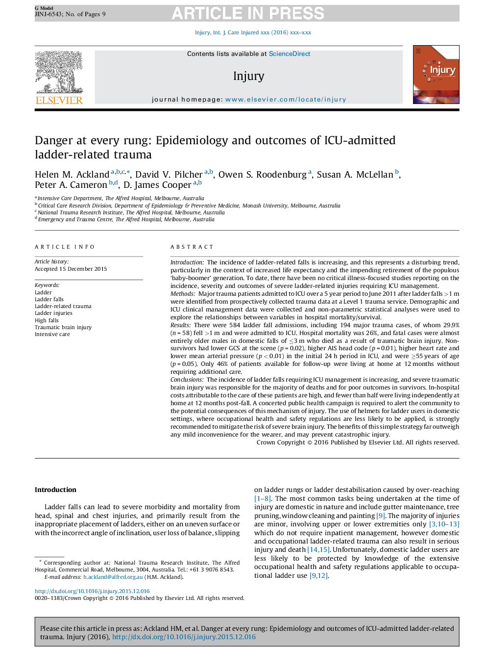 Danger at every rung: Epidemiology and outcomes of ICU-admitted ladder-related trauma