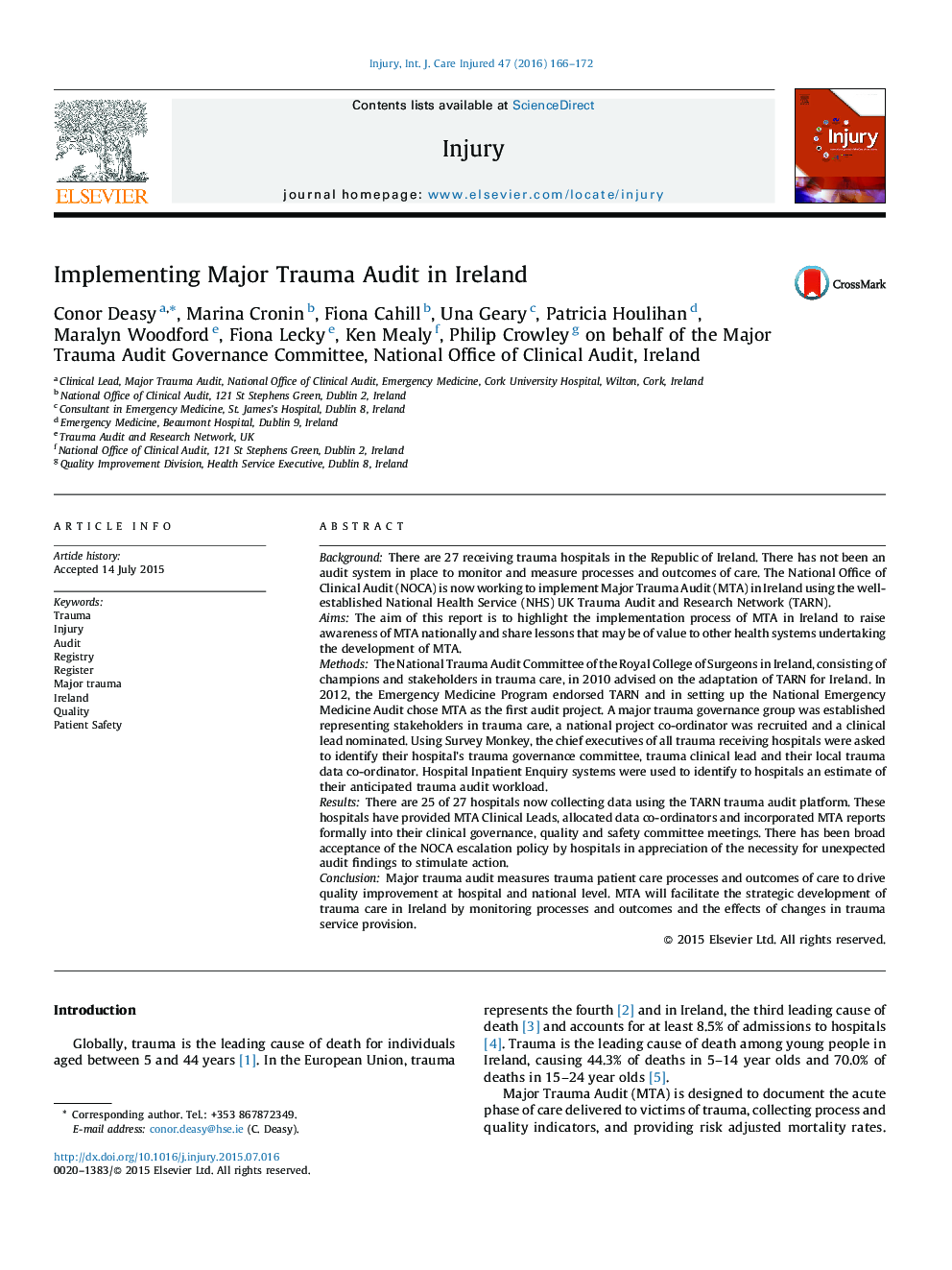 Implementing Major Trauma Audit in Ireland