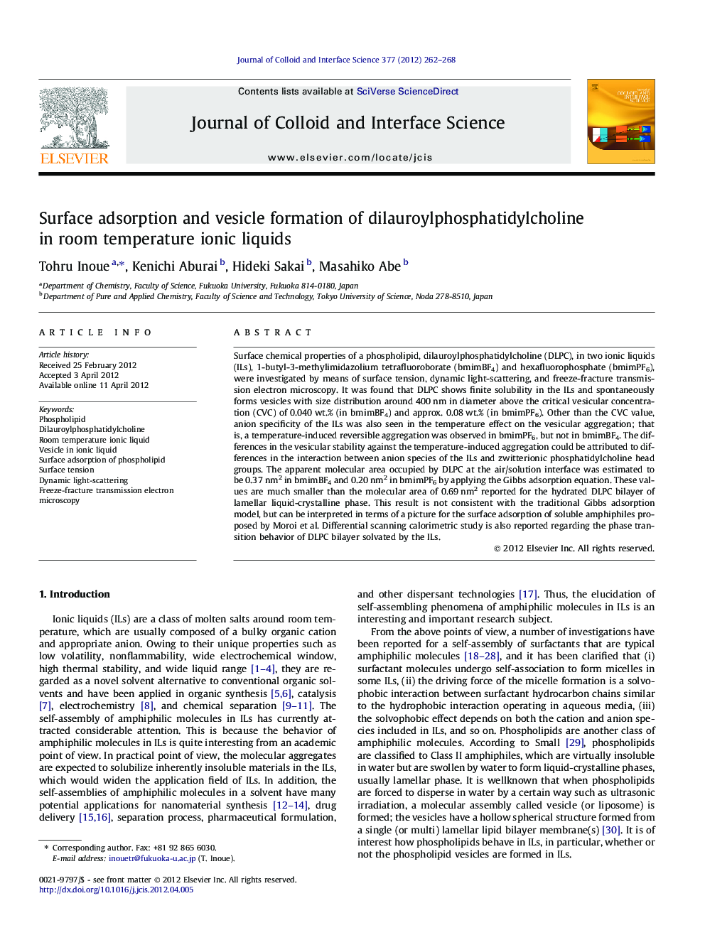 Surface adsorption and vesicle formation of dilauroylphosphatidylcholine in room temperature ionic liquids