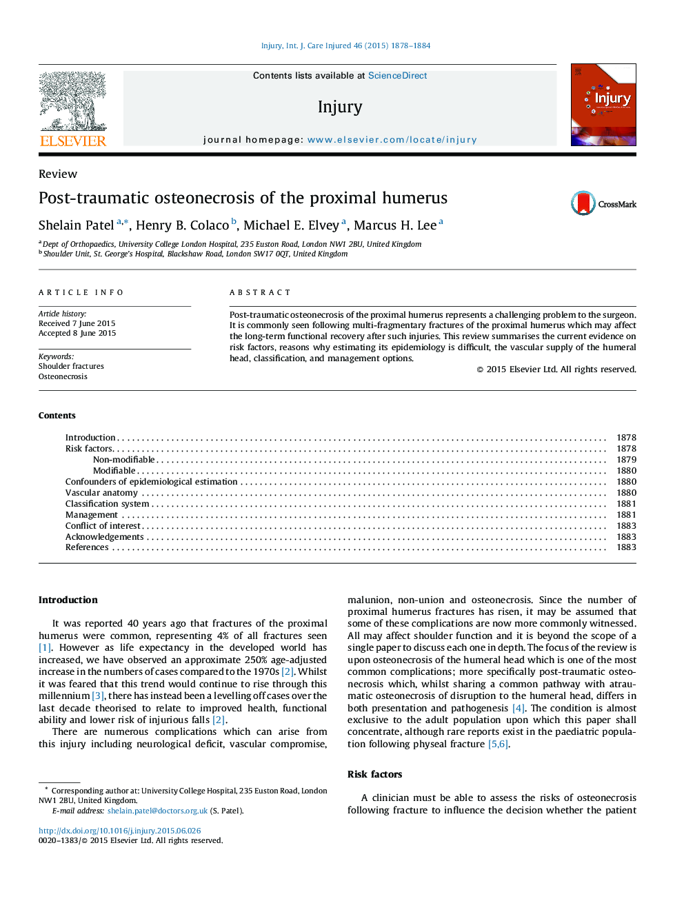 ReviewPost-traumatic osteonecrosis of the proximal humerus