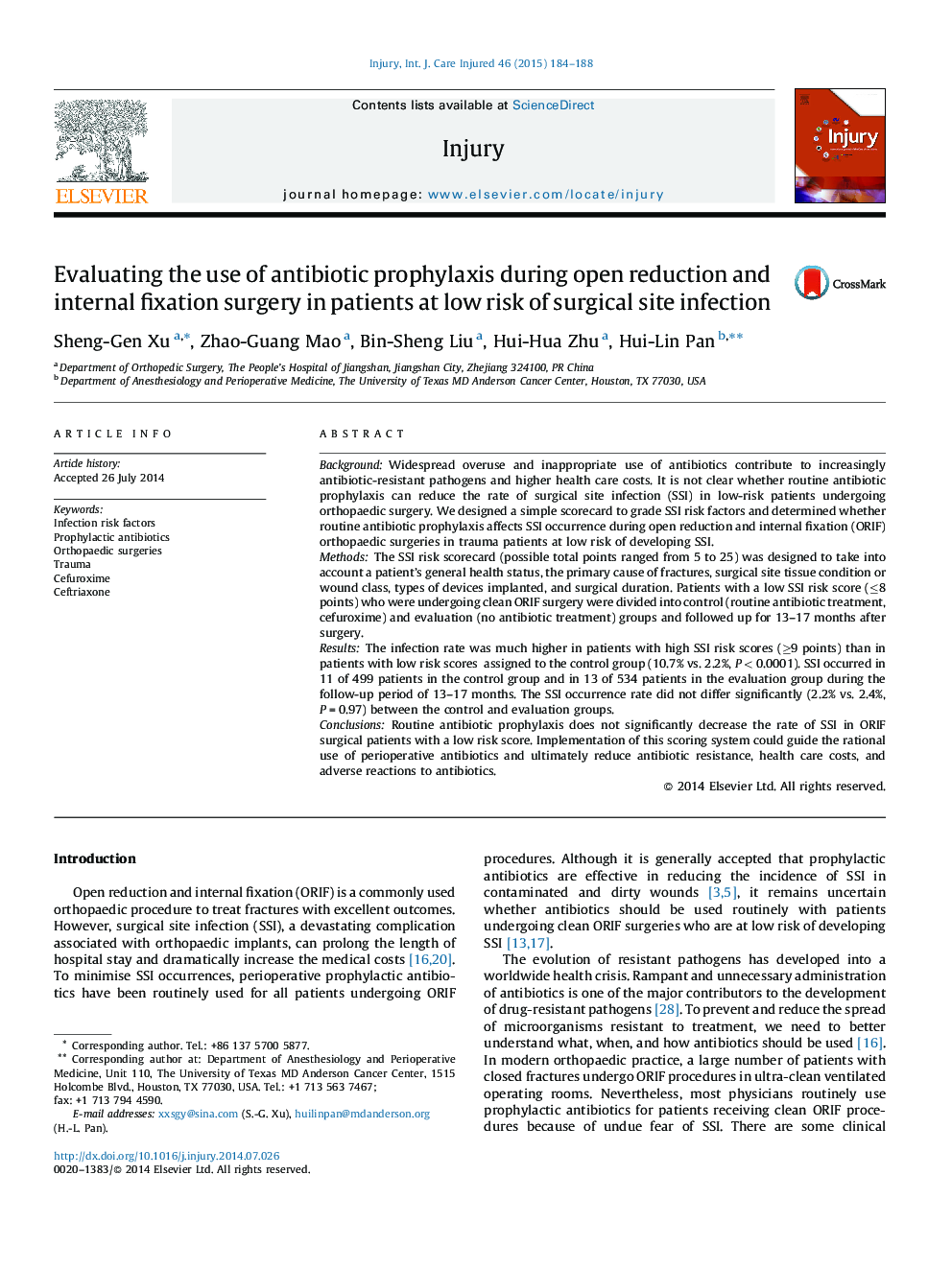 Evaluating the use of antibiotic prophylaxis during open reduction and internal fixation surgery in patients at low risk of surgical site infection