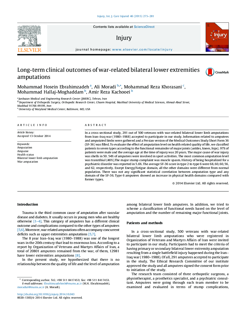 Long-term clinical outcomes of war-related bilateral lower extremities amputations