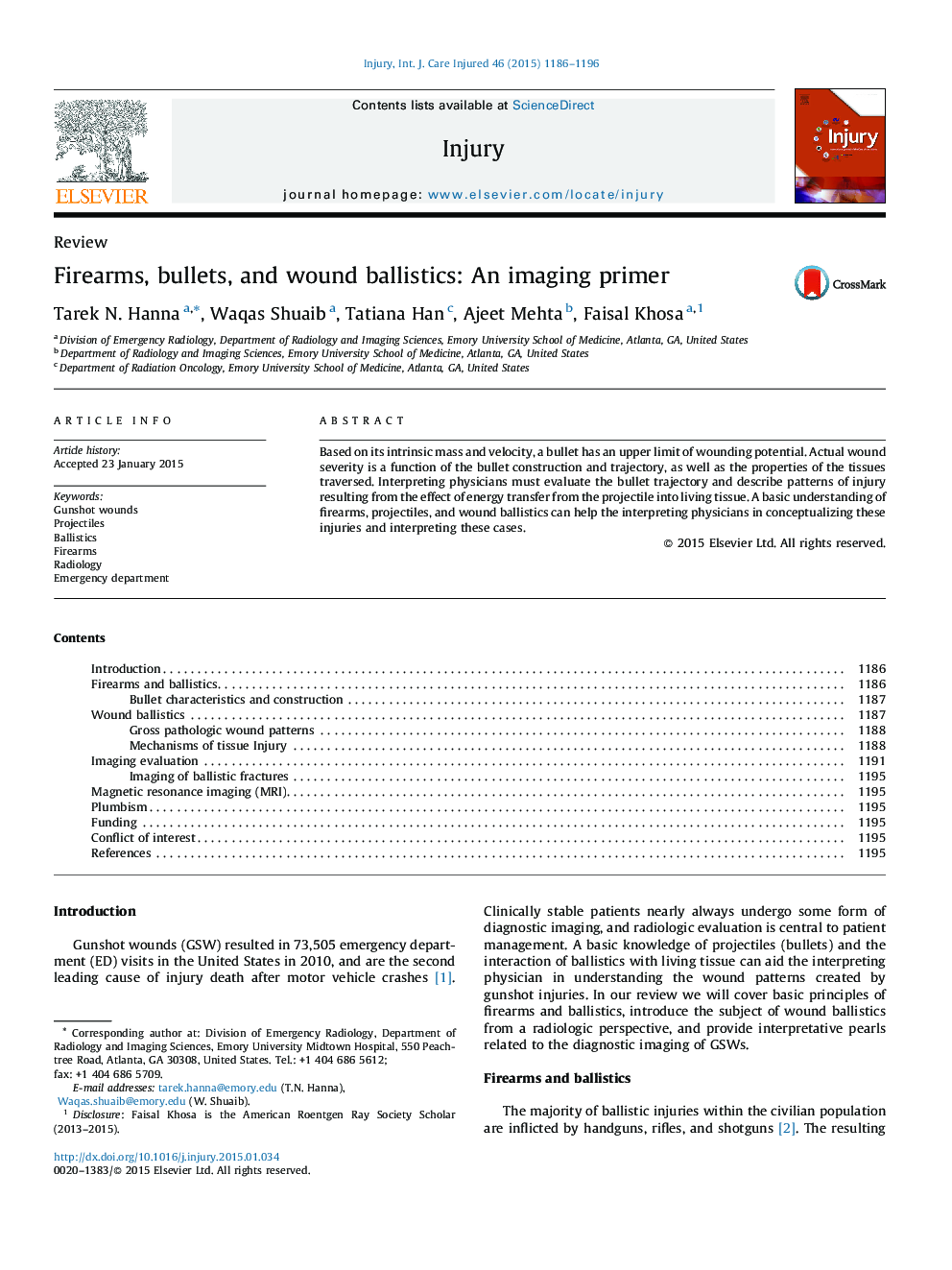 ReviewFirearms, bullets, and wound ballistics: An imaging primer