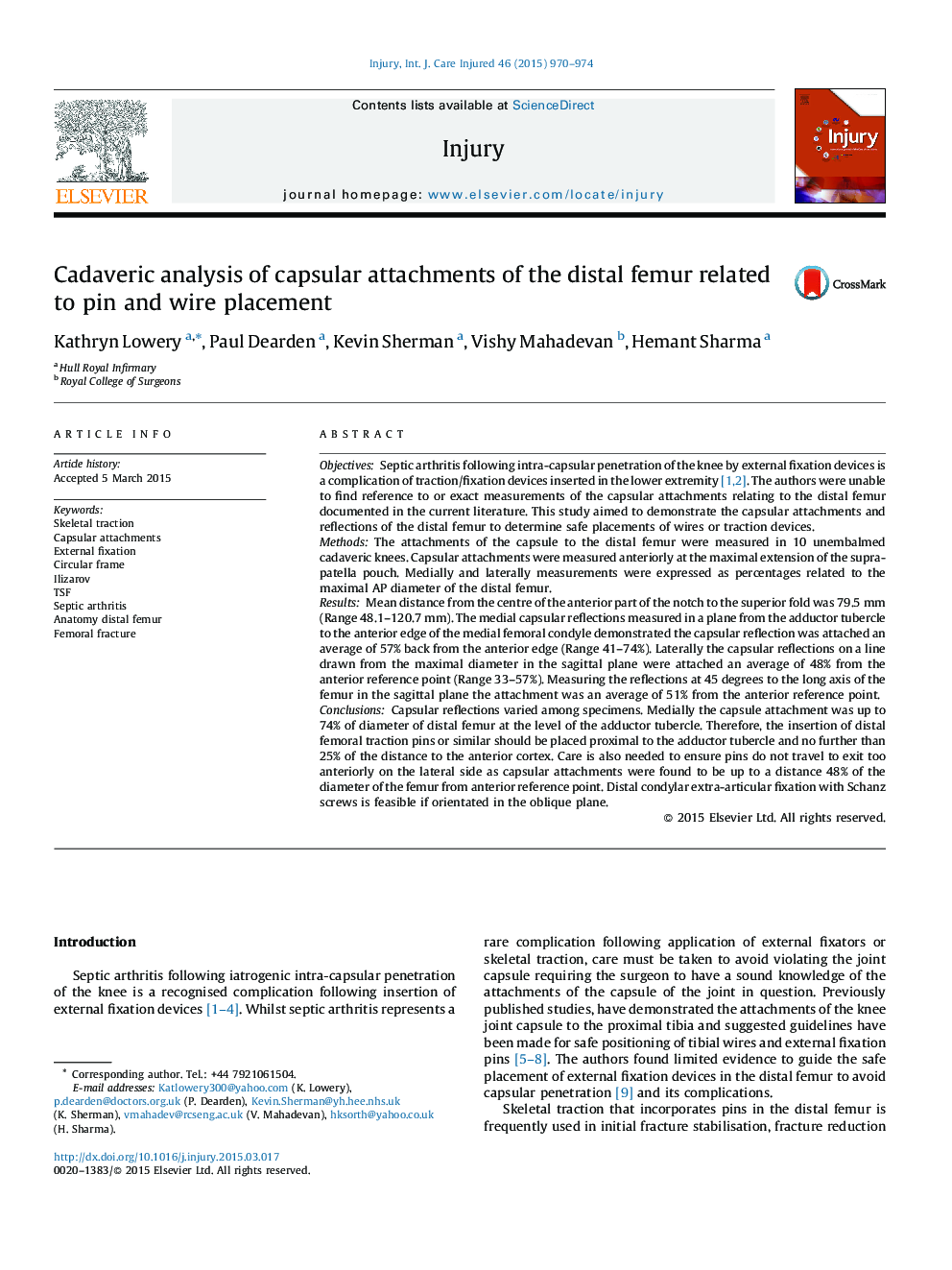 Cadaveric analysis of capsular attachments of the distal femur related to pin and wire placement