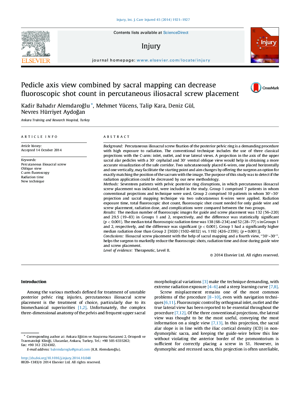 Pedicle axis view combined by sacral mapping can decrease fluoroscopic shot count in percutaneous iliosacral screw placement