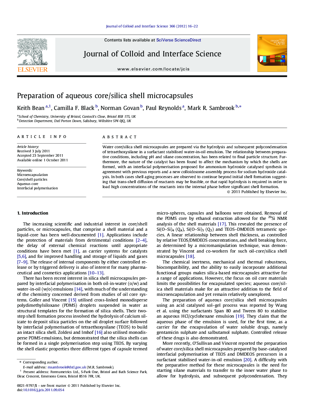 Preparation of aqueous core/silica shell microcapsules