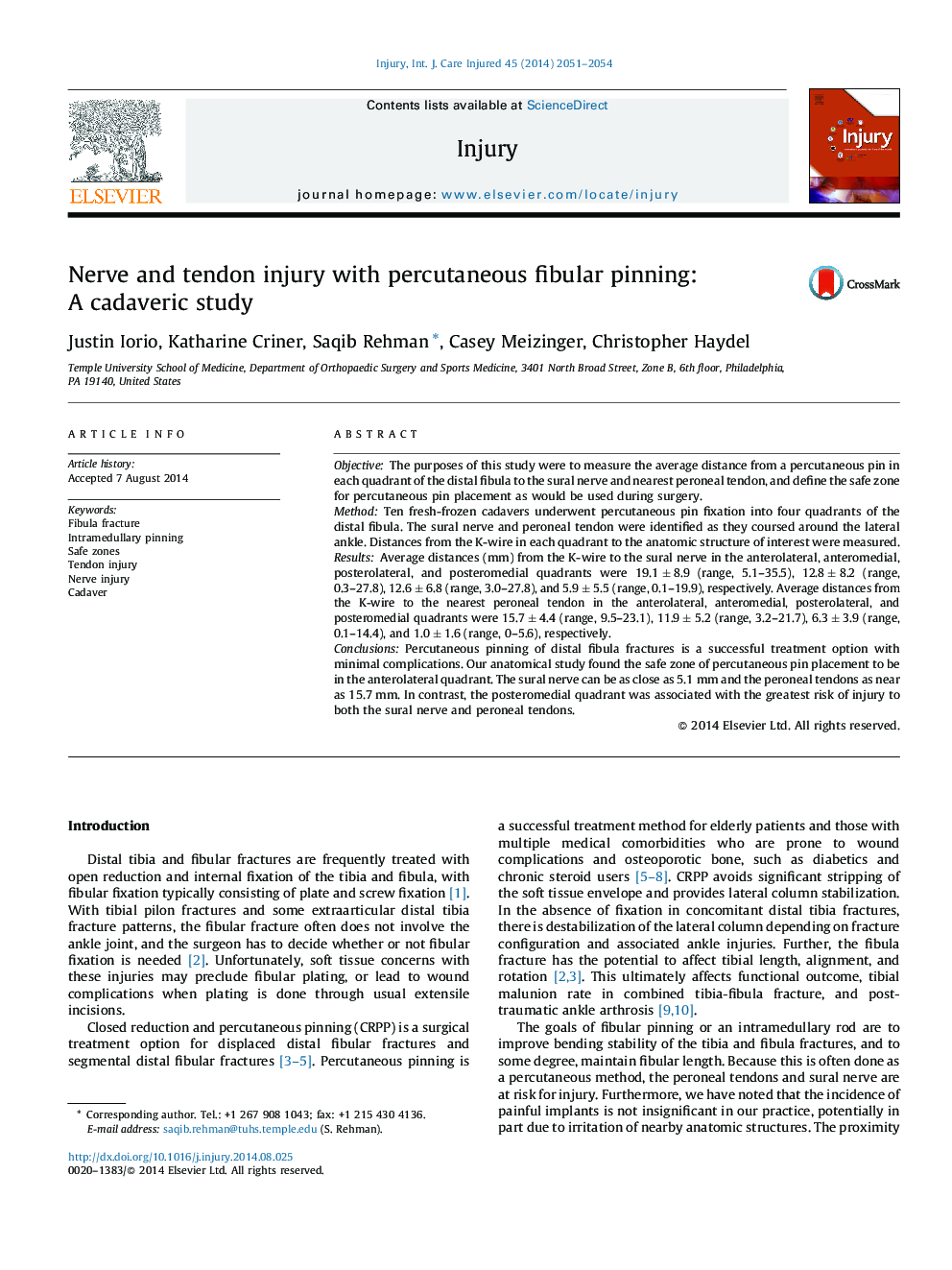 آسیب عصبی و تاندون با پریشی فیبالی پوستی: یک مطالعه کاداوریک 