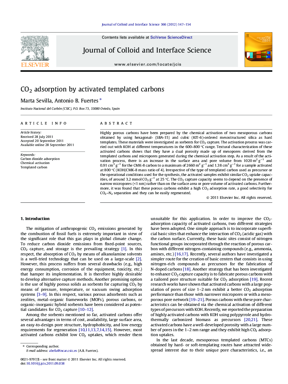 CO2 adsorption by activated templated carbons