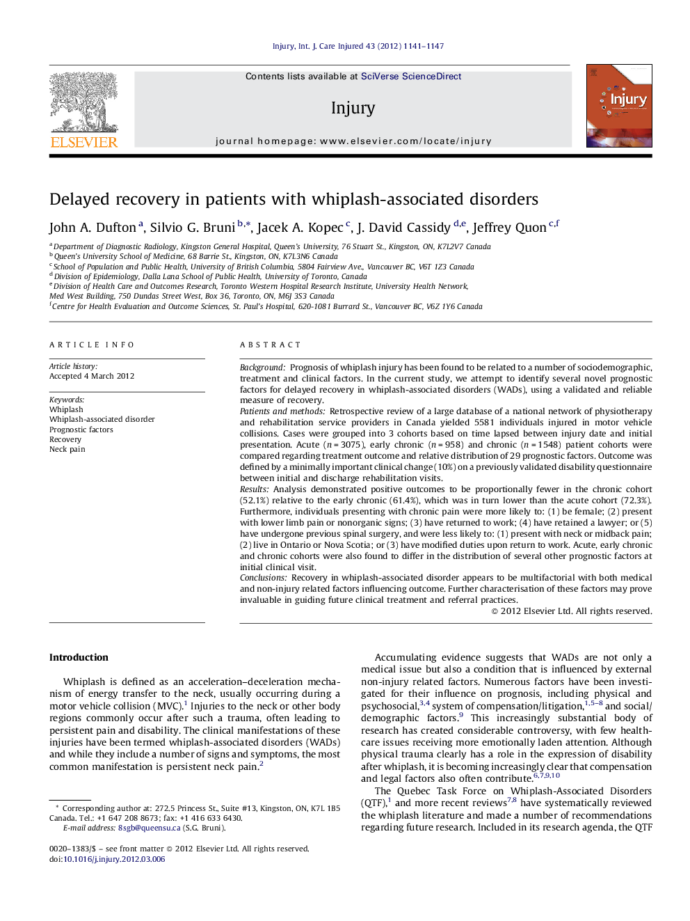 Delayed recovery in patients with whiplash-associated disorders