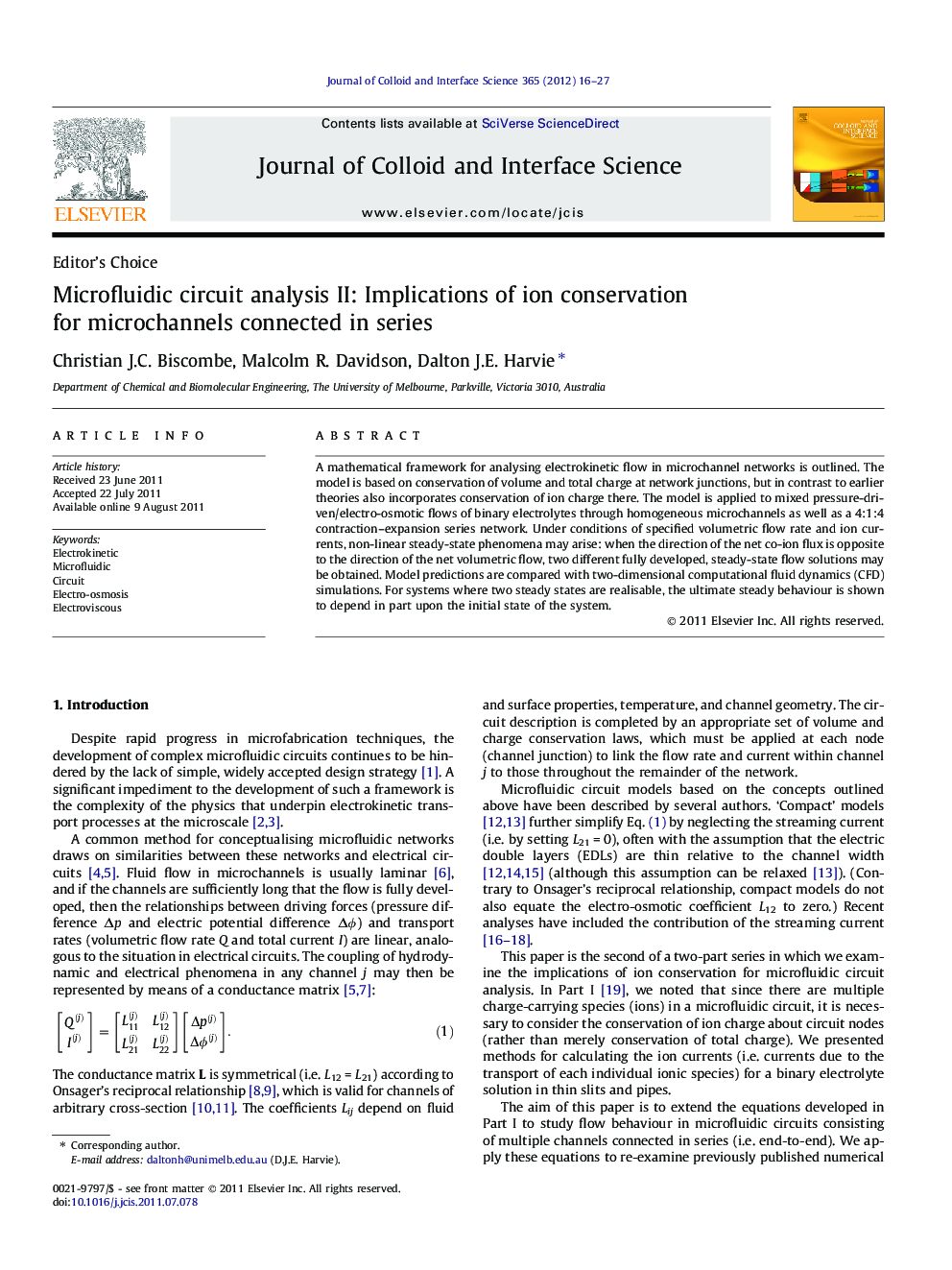 Microfluidic circuit analysis II: Implications of ion conservation for microchannels connected in series