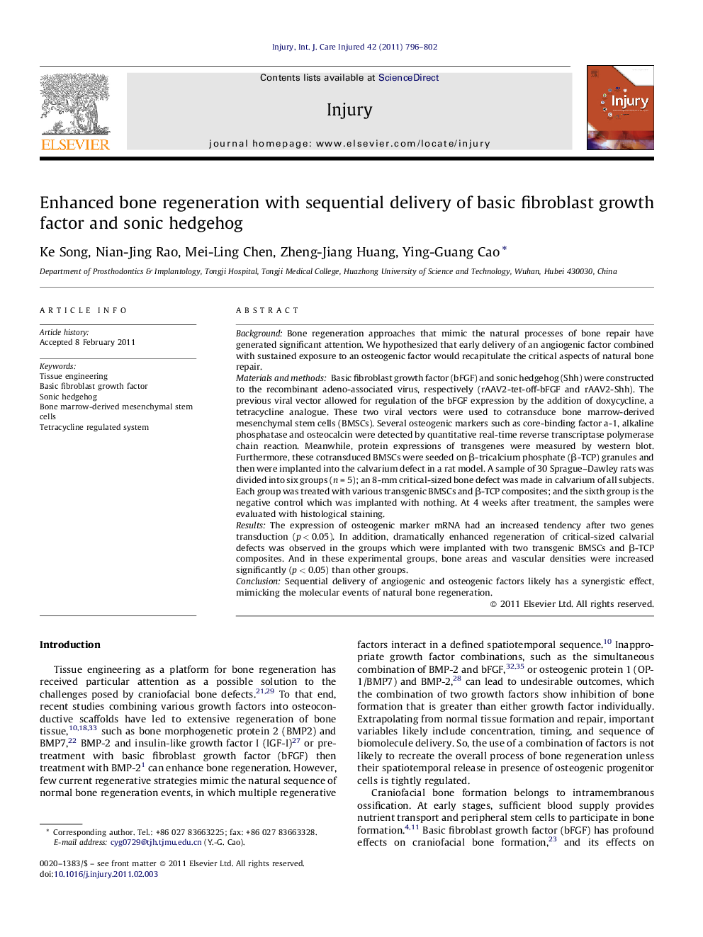 Enhanced bone regeneration with sequential delivery of basic fibroblast growth factor and sonic hedgehog