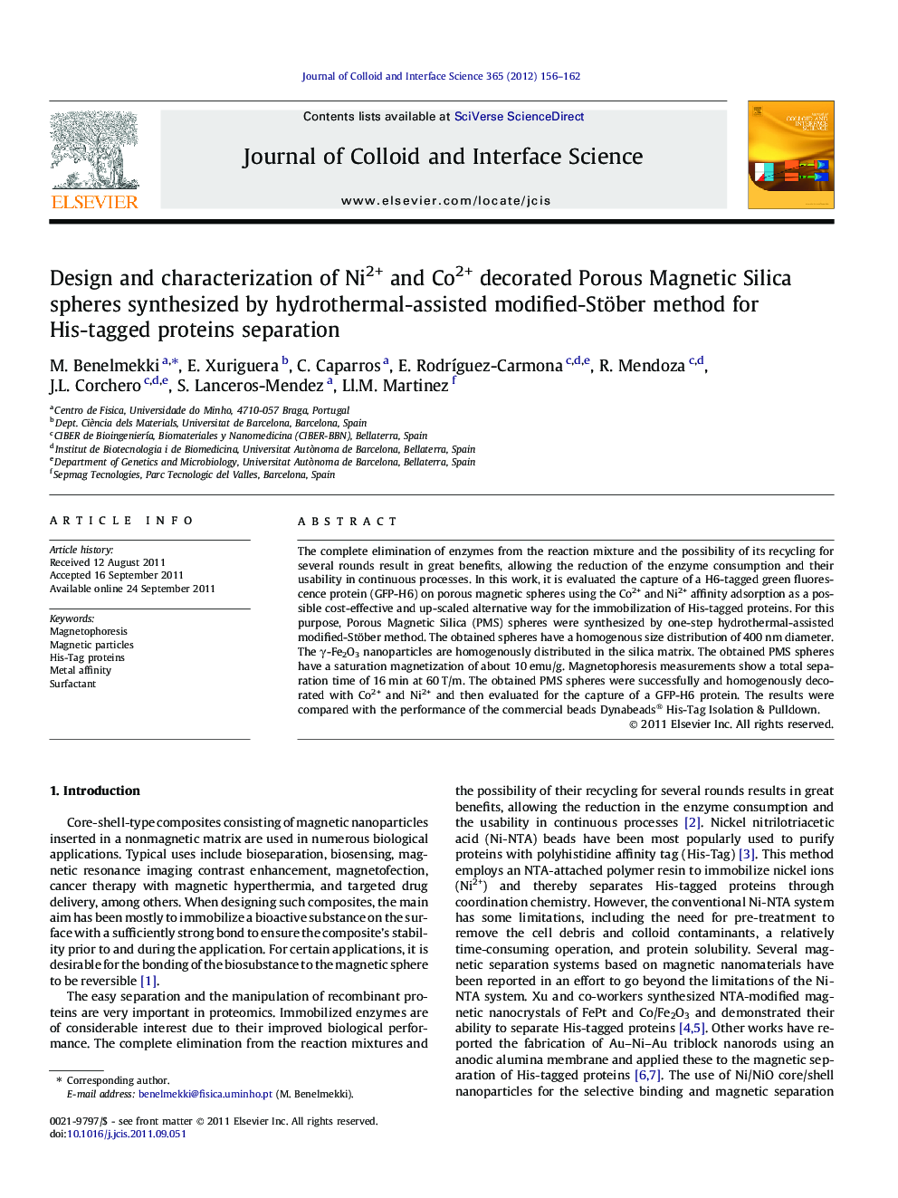 Design and characterization of Ni2+ and Co2+ decorated Porous Magnetic Silica spheres synthesized by hydrothermal-assisted modified-Stöber method for His-tagged proteins separation