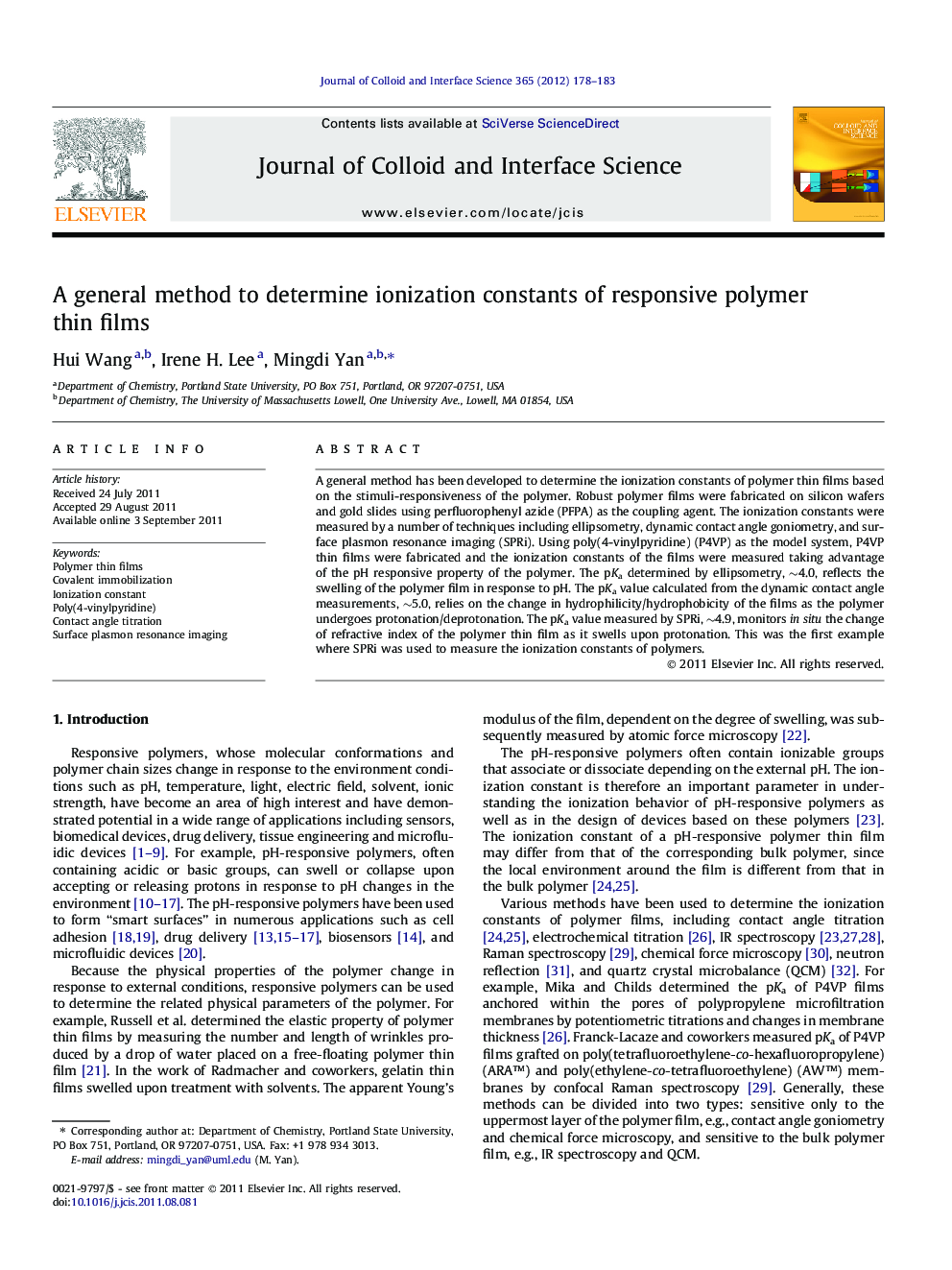 A general method to determine ionization constants of responsive polymer thin films