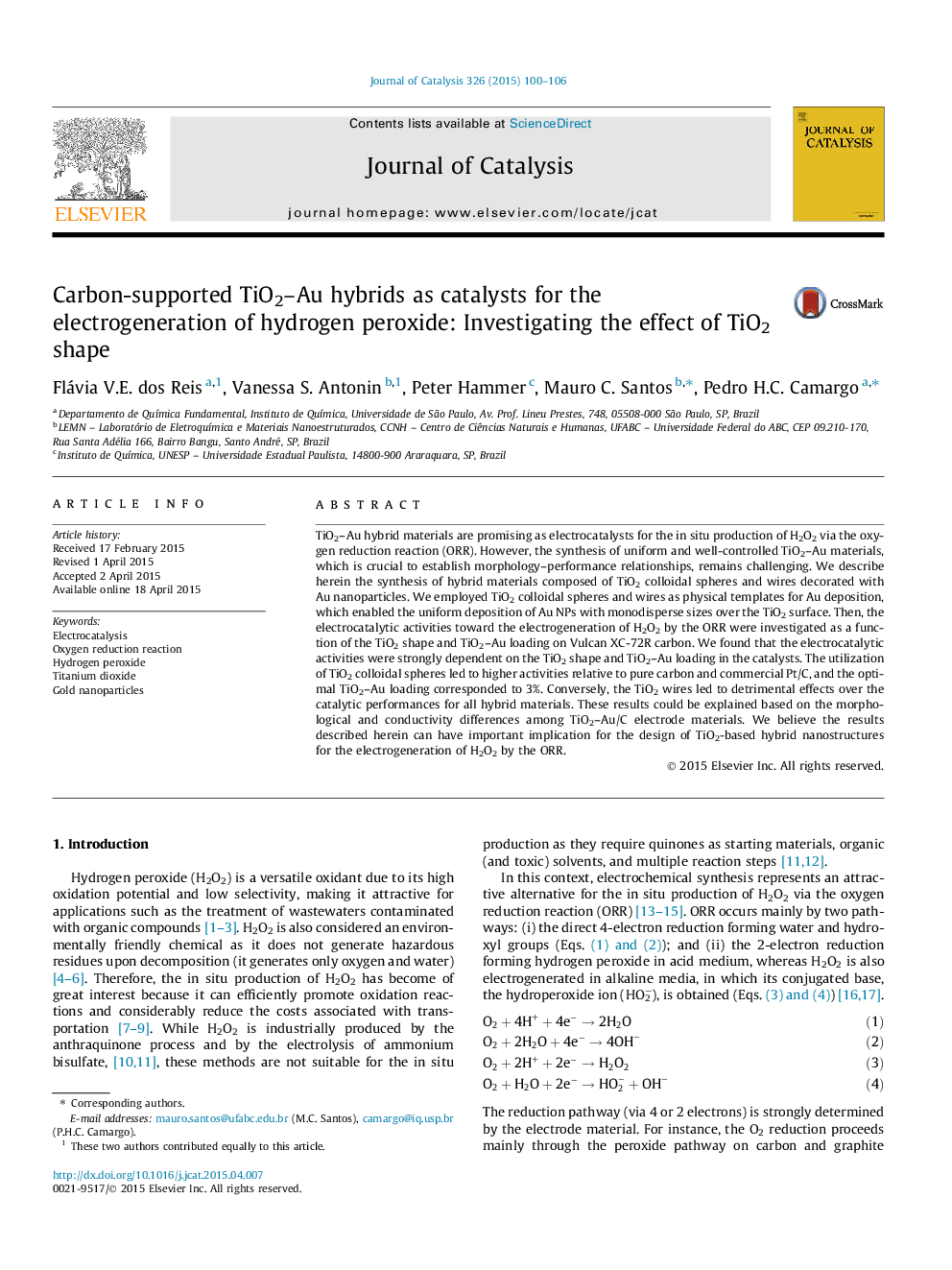 Carbon-supported TiO2–Au hybrids as catalysts for the electrogeneration of hydrogen peroxide: Investigating the effect of TiO2 shape